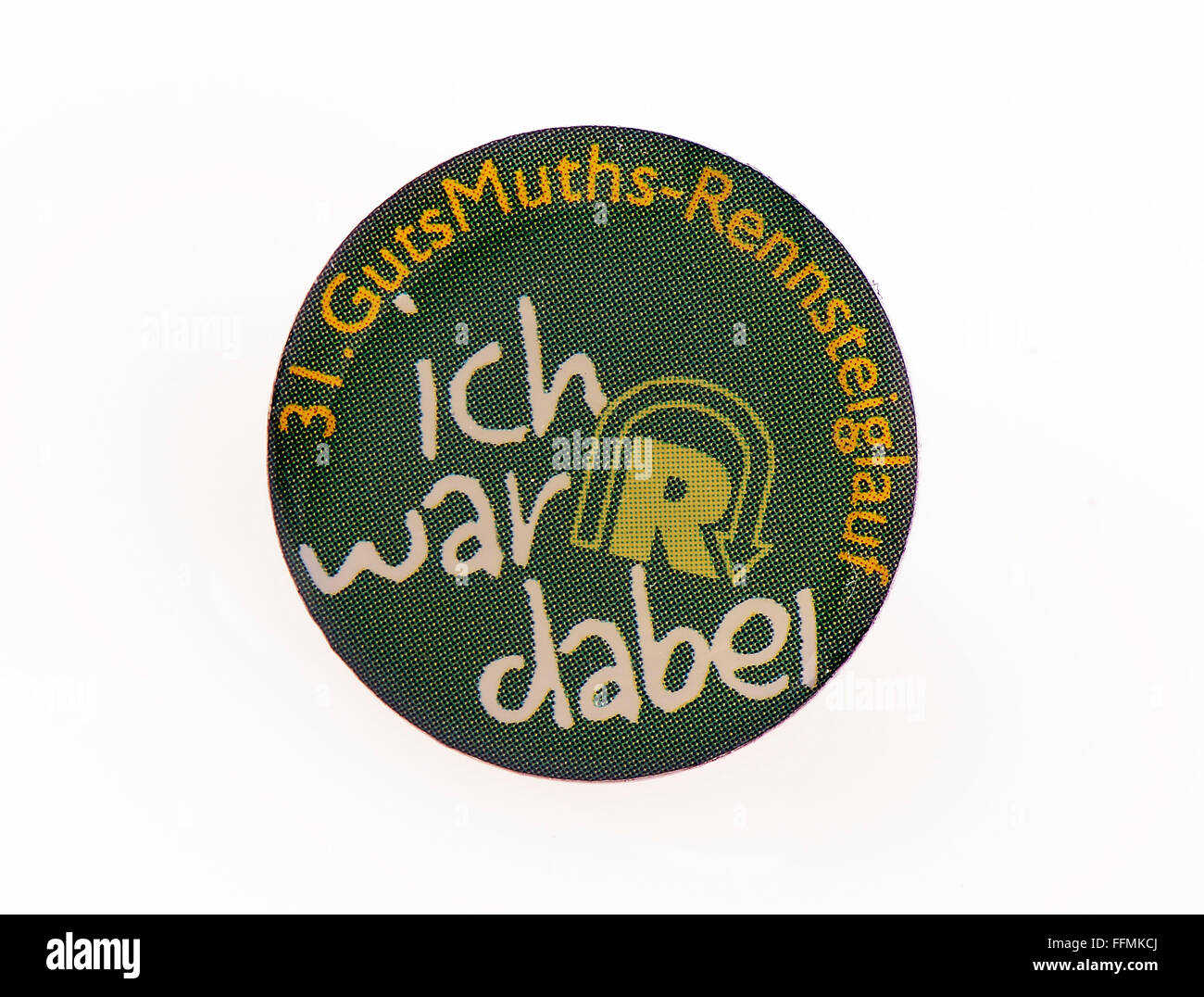 sports, running, badge on the occasion of the 31st Rennsteiglauf, 'Ich war dabei' (I Participated), Thuringia, 17.5.2003, Additional-Rights-Clearences-Not Available Stock Photo