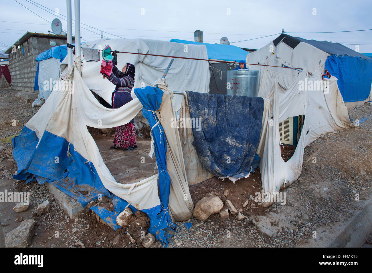 Displaced people in a refugee camp in Northern Iraq Stock Photo