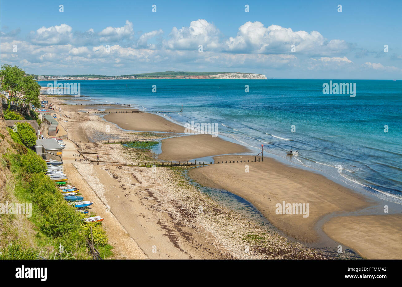 View over the coastline of Shanklin at the Isle of Wight in South England Stock Photo