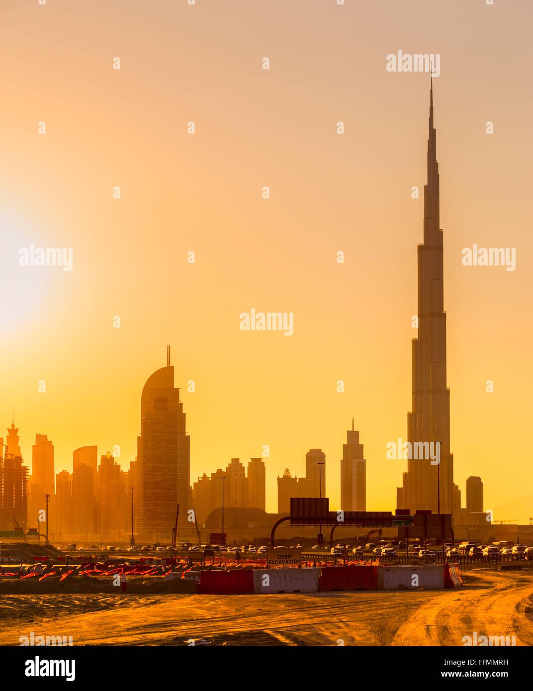 Dubai skyline at dusk, UAE. Stock Photo