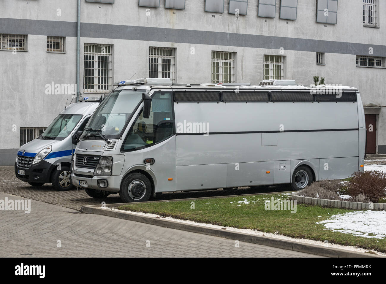 mercedes prisoner transport vehicle in Sluzewiec Prison in Warsaw, Poland Stock Photo