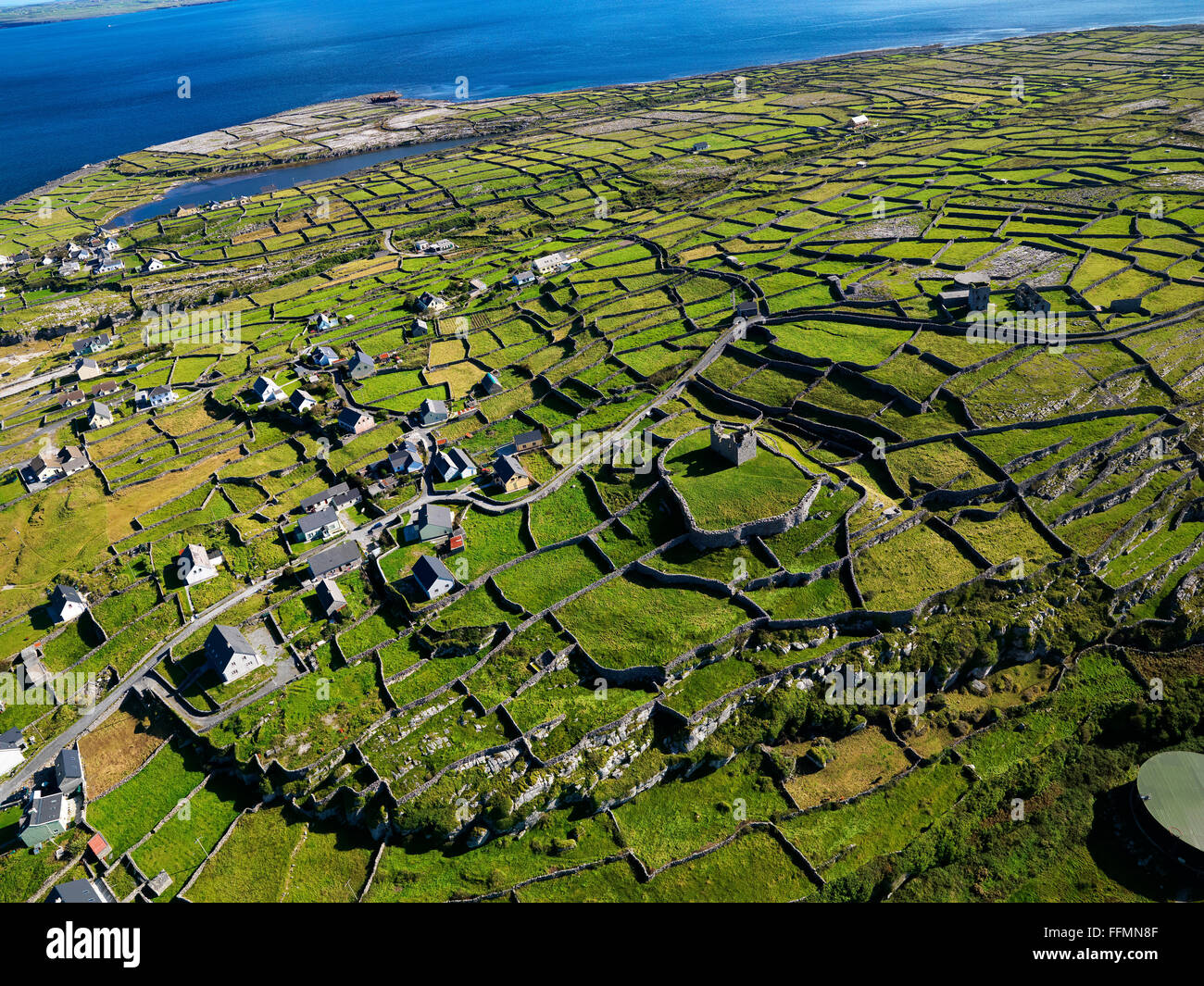 Aerial O'Brien's fort Inisheer, Inis Oirthir inis Thiar east island, Aran Islands Galway Ireland Stock Photo