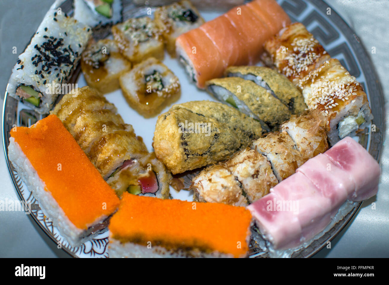 sushi dish of traditional Japanese cuisine,dish,japanese,kitchen,traditional,sushi,rice,fish,seasoning,seafood Stock Photo