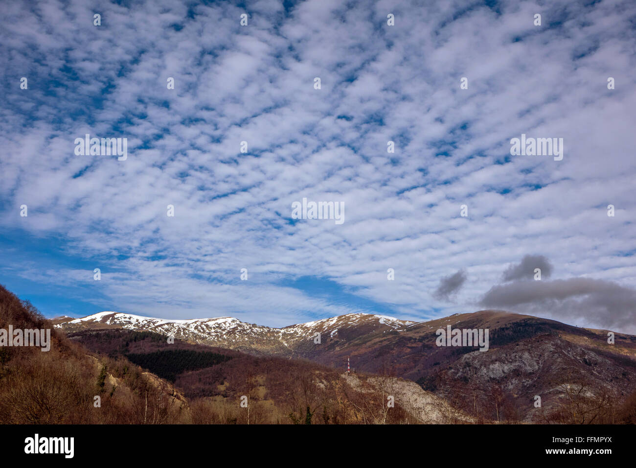 Mackeral sky clouds above French Pyrenees, good weather Stock Photo