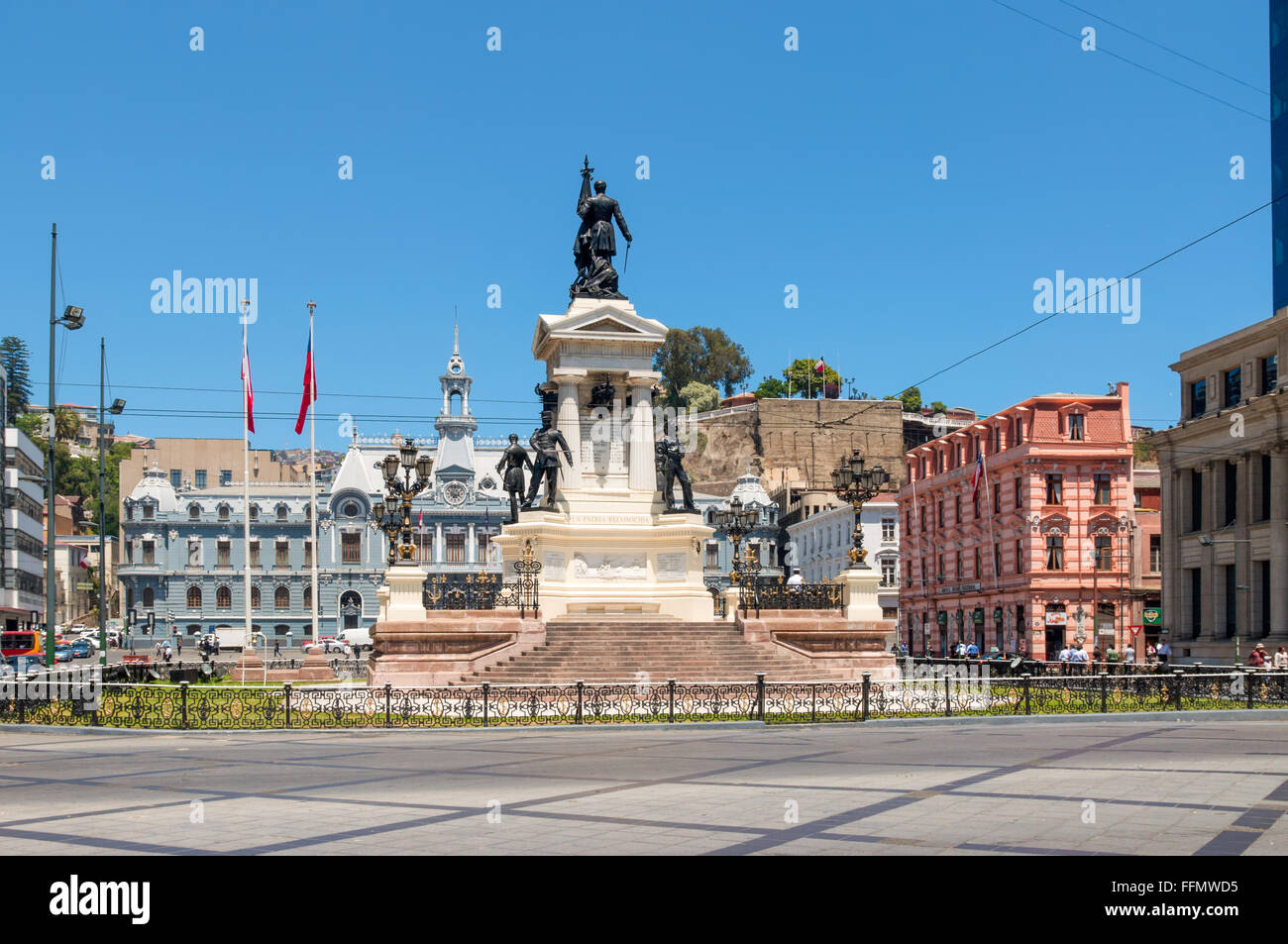 The Sotomayor square at Valparaiso, Chile (Monumento a los Heroes de Iquique). Stock Photo