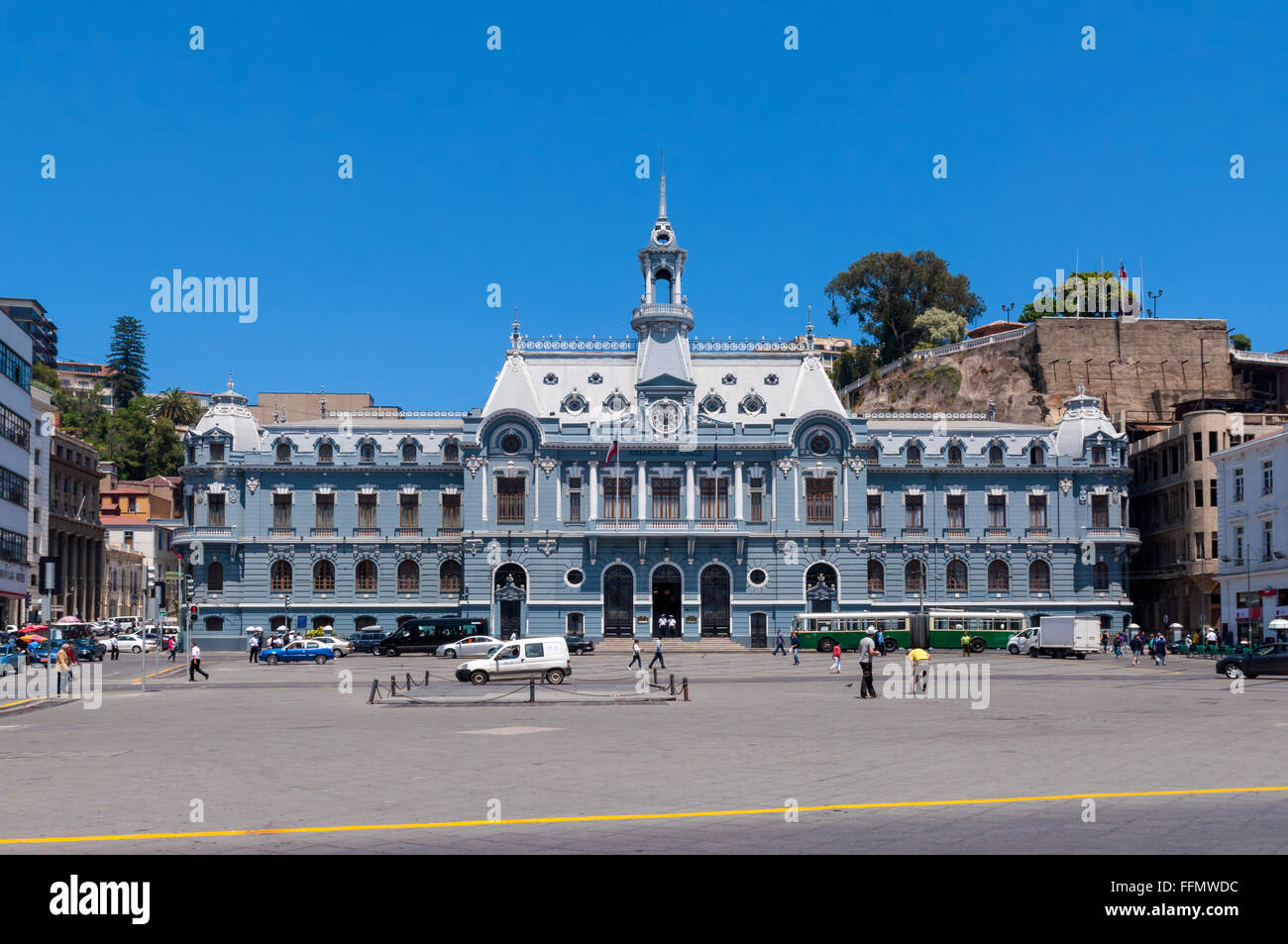Spectacular Navy Building in Plaza de Armas Valparaiso, Chile. Stock Photo