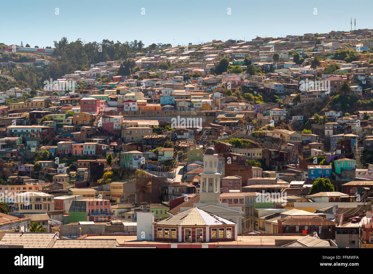 Colorful buildings on the hills of the UNESCO World Heritage city of Valparaiso, Chile Stock Photo