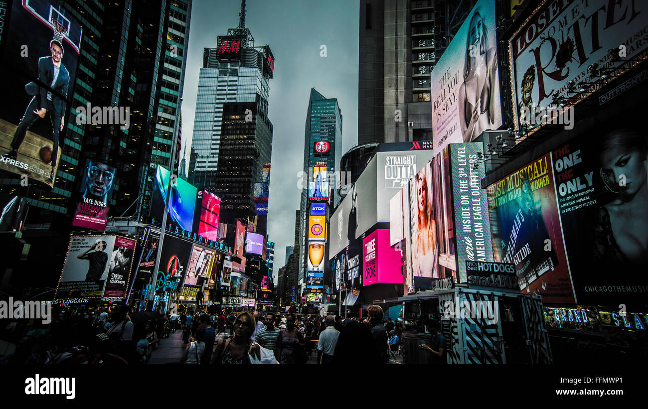 Busy New york On a rainy night times square Stock Photo