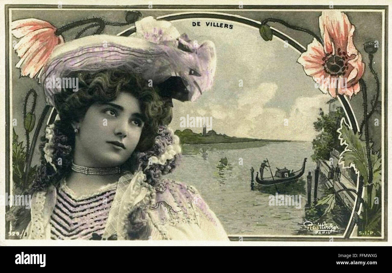 Portrait of Carmen de Villers  - Vintage postcard - 1900 Stock Photo