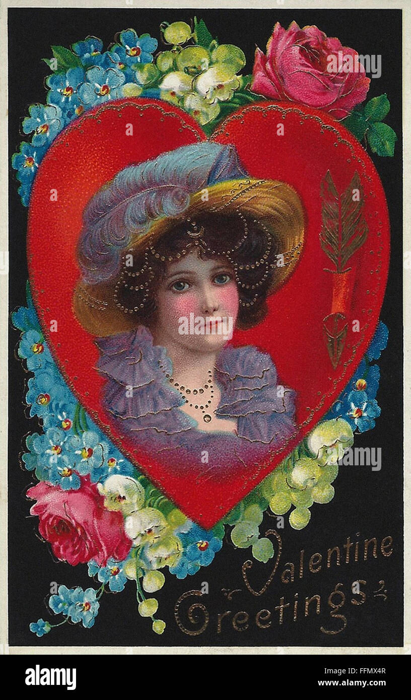 Valentine Greetings - Belle Époque  - Vintage postcard - 1900 Stock Photo