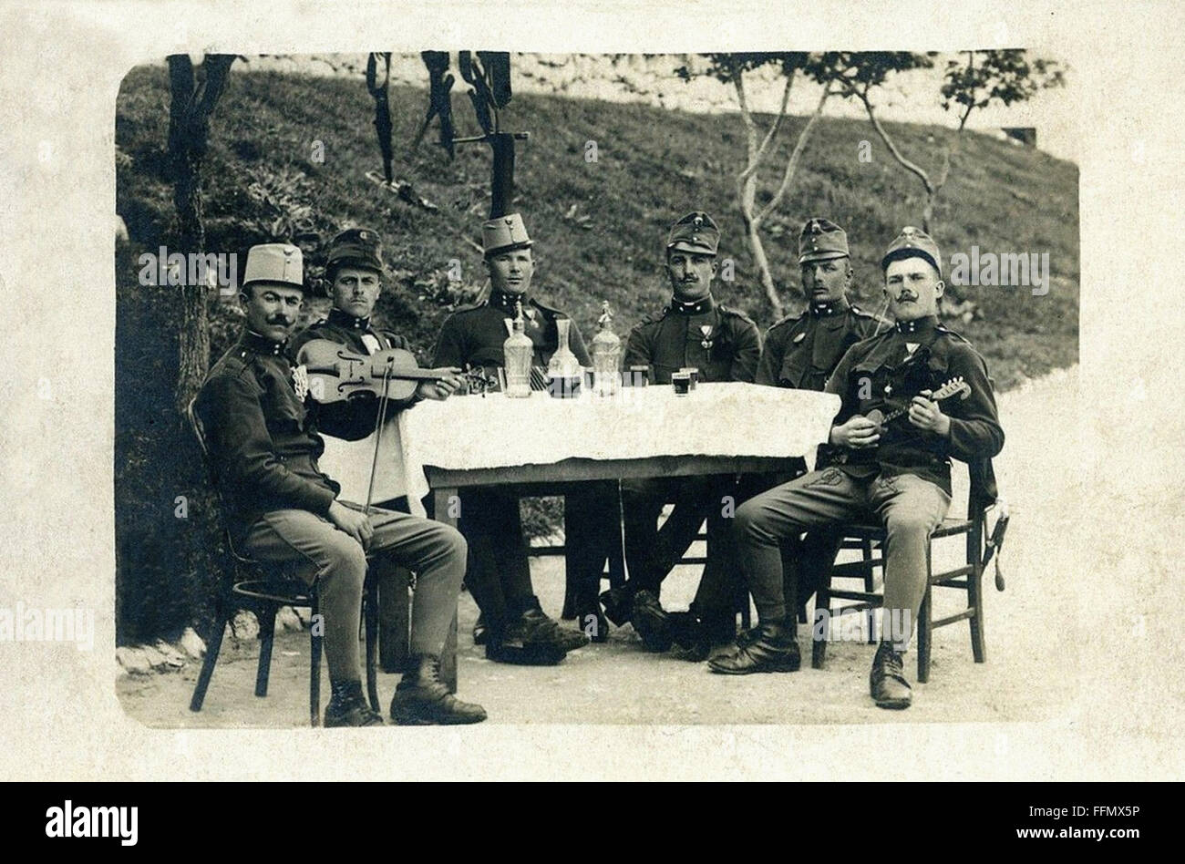 Bosnian Soldiers  - Vintage postcard - 1900 Stock Photo