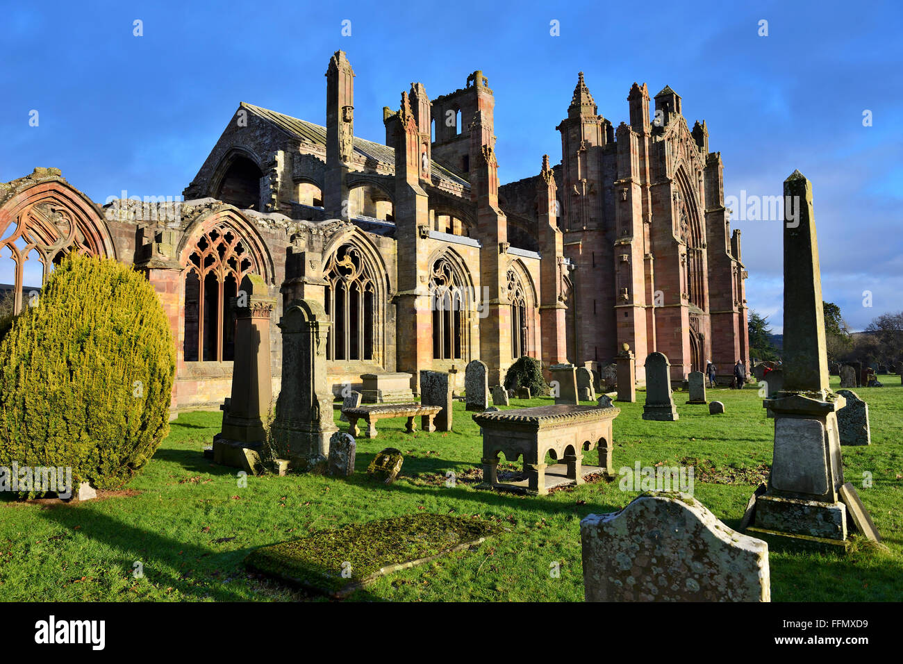 Ruins of Melrose Abbey, Scottish Borders, UK Stock Photo Alamy