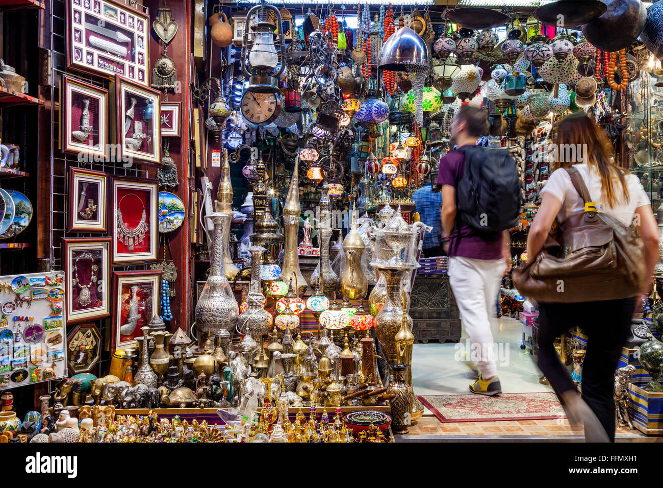 Tourists Shopping In The Muttrah Souk (Al Dhalam), Muttrah, Muscat, Sultanate Of Oman Stock Photo