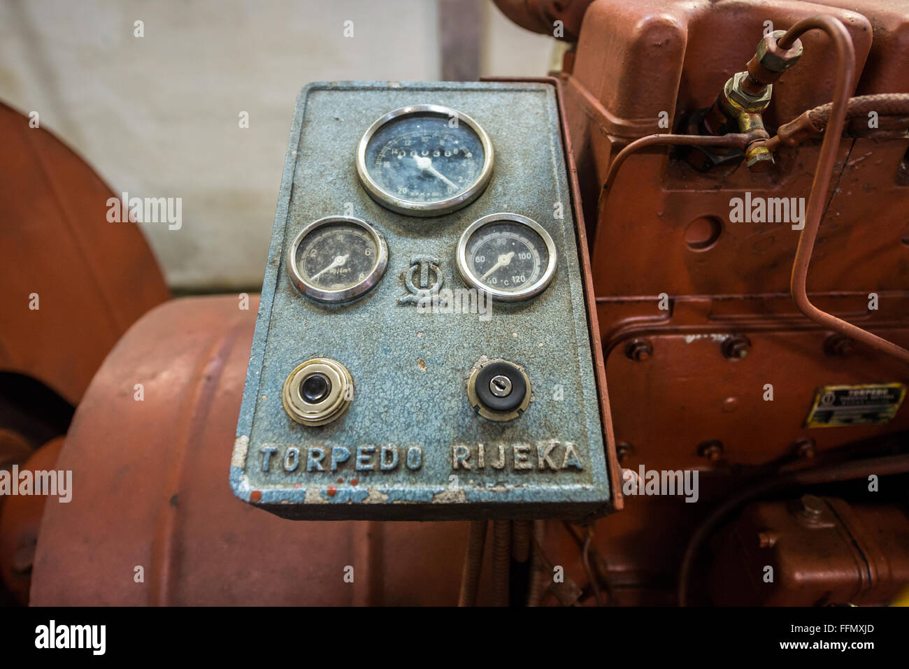 Engine made by Torpedo Rijeka factory in bunker of Josip Tito, leader of former Yugoslavia, near Konjic, Bosnia and Herzegovina Stock Photo