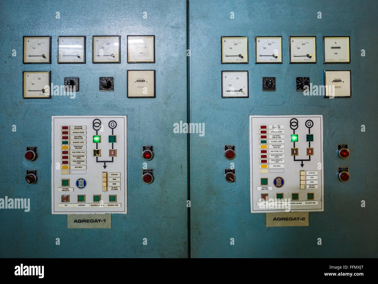 Control panel of generators in bunker of Josip Tito, leader of former Yugoslavia, near Konjic, Bosnia and Herzegovina Stock Photo
