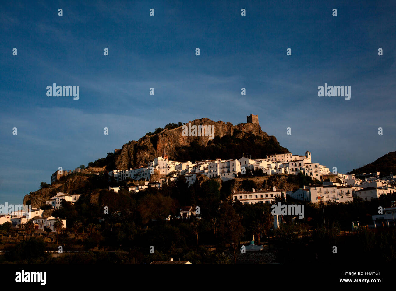 The fortress tower of Zahara de la Sierra, Sierra de Grazalema Natural Park, Cadiz province, Andalusia, Spain Stock Photo