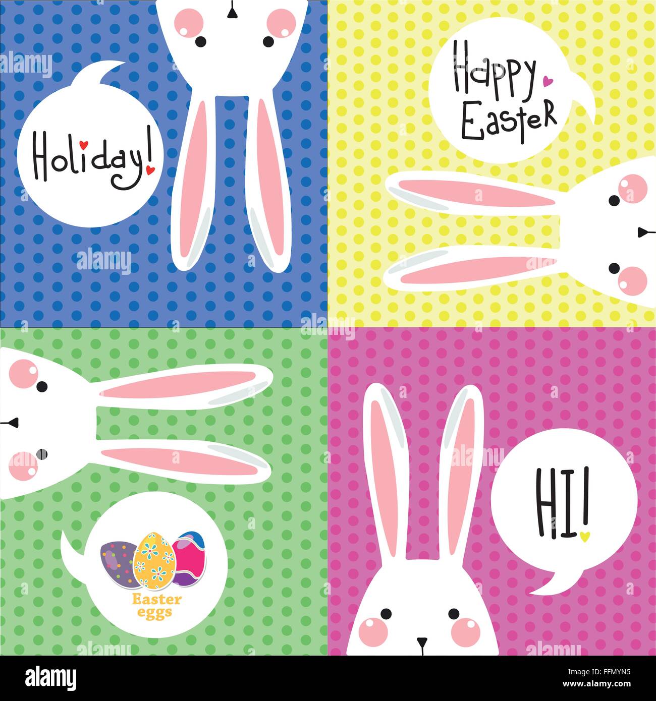 Color postcard with white Easter rabbit. Stock Vector
