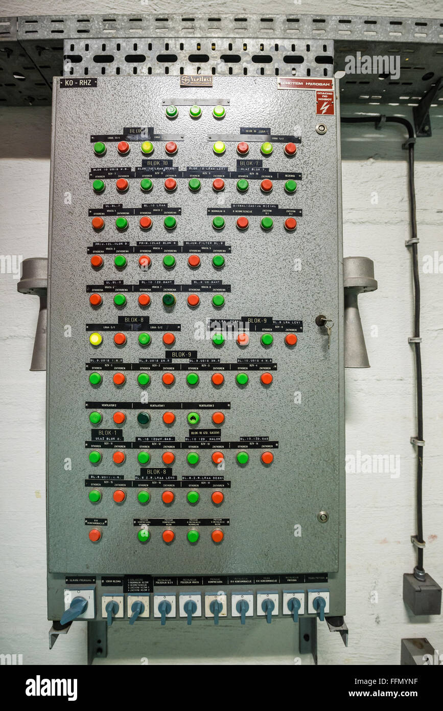 Life-support system console in bunker of Josip Tito, leader of former Yugoslavia, near Konjic, Bosnia and Herzegovina Stock Photo