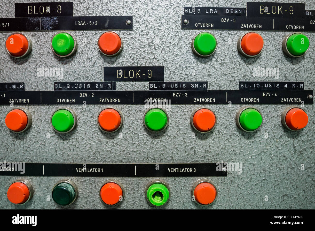 Life-support system console in bunker of Josip Tito, leader of former Yugoslavia, near Konjic, Bosnia and Herzegovina Stock Photo