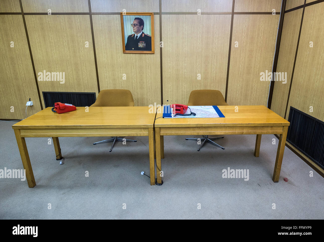 conference room in bunker of Josip Tito, leader of former Yugoslavia, near Konjic in Bosnia and Herzegovina, completed in 1979 Stock Photo