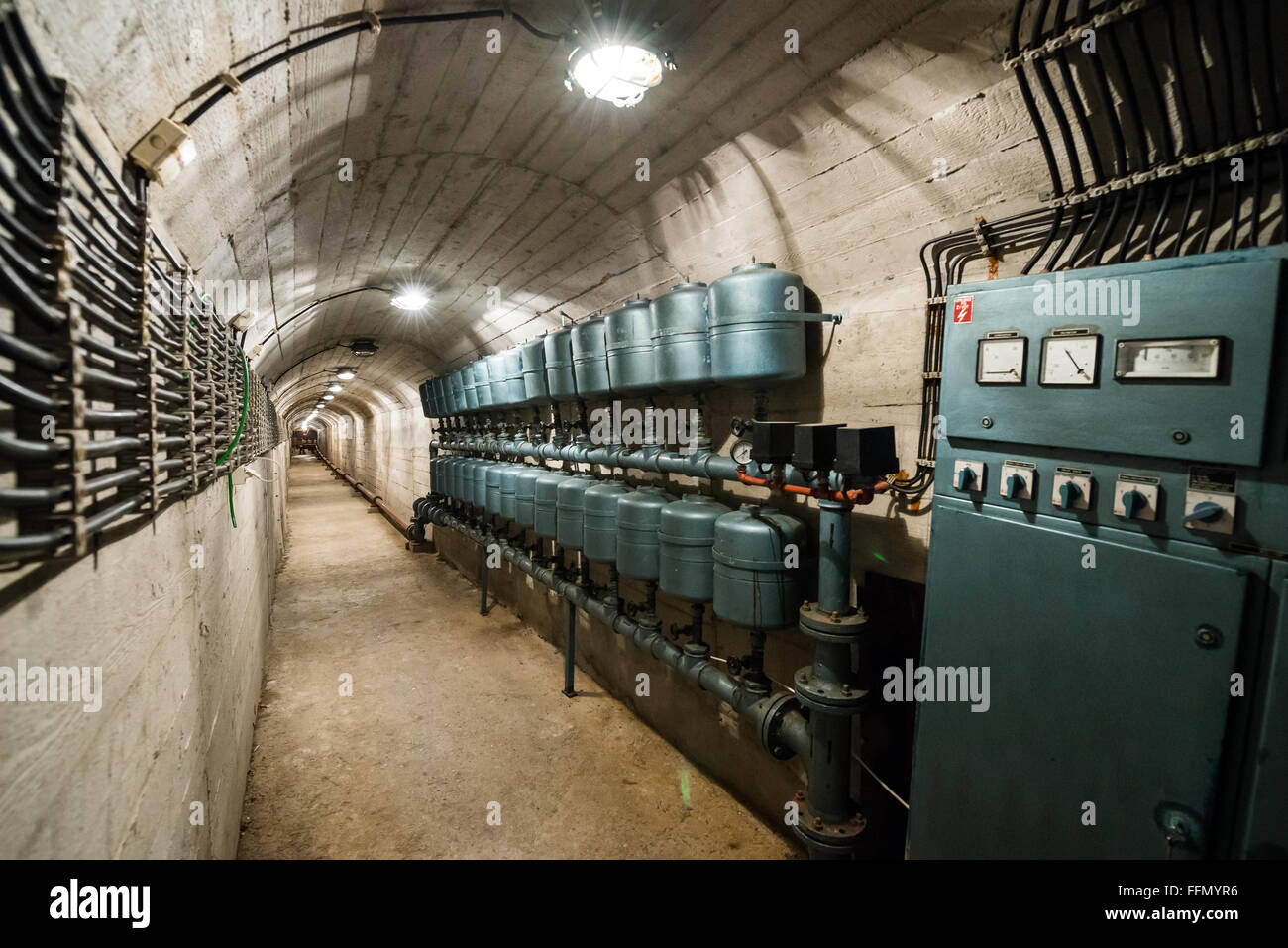 tunnel with electric switches in bunker of Josip Tito, leader of former Yugoslavia, near Konjic in Bosnia and Herzegovina Stock Photo