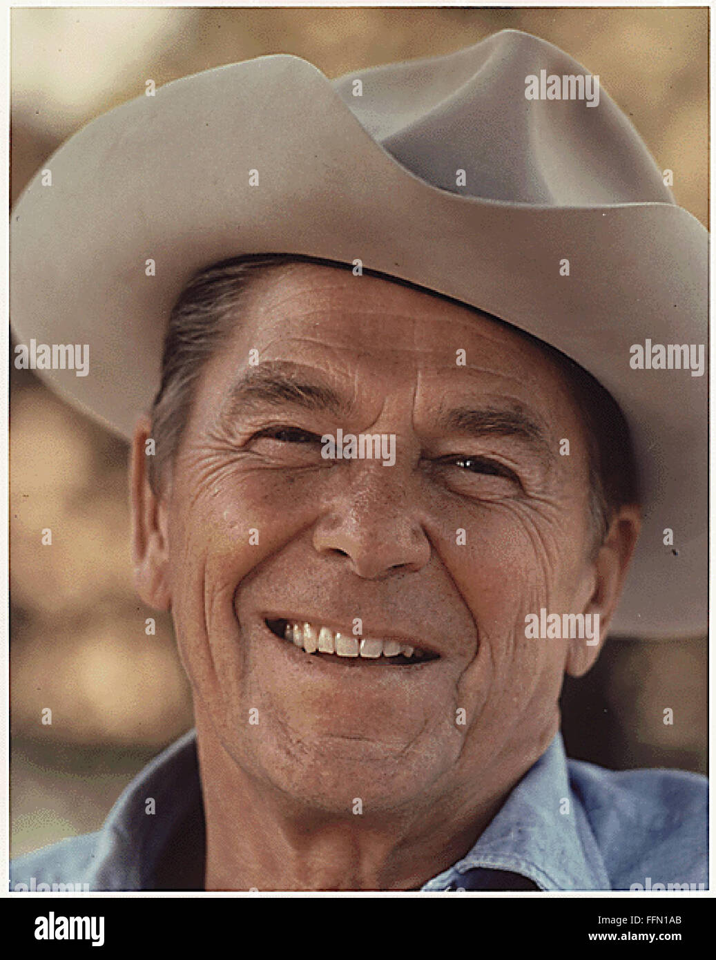 Rancho Del Cielo, CA, USA. 10th Jan, 2002. Photograph of Ronald Reagan in a cowboy hat at Rancho Del Cielo, California circa 1976. © White House/CNP/ZUMA Wire/Alamy Live News Stock Photo