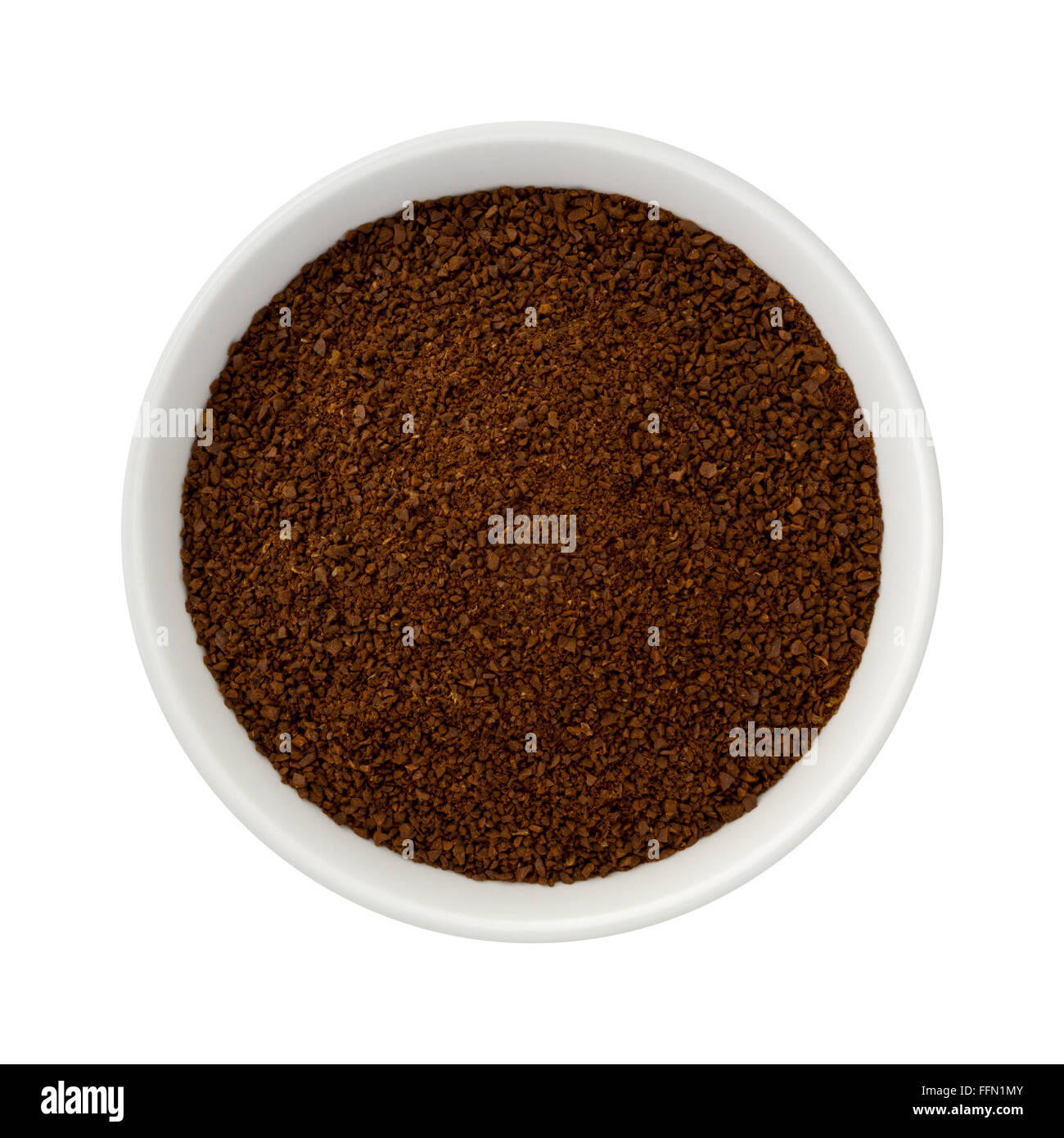 Ground Coffee in a Ceramic Bowl. The image is a cut out, isolated on a white background.  on a transparent Stock Photo