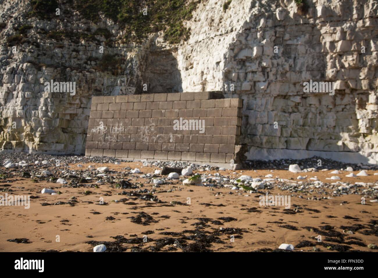 wall on a beach in kent Jossbay Stock Photo