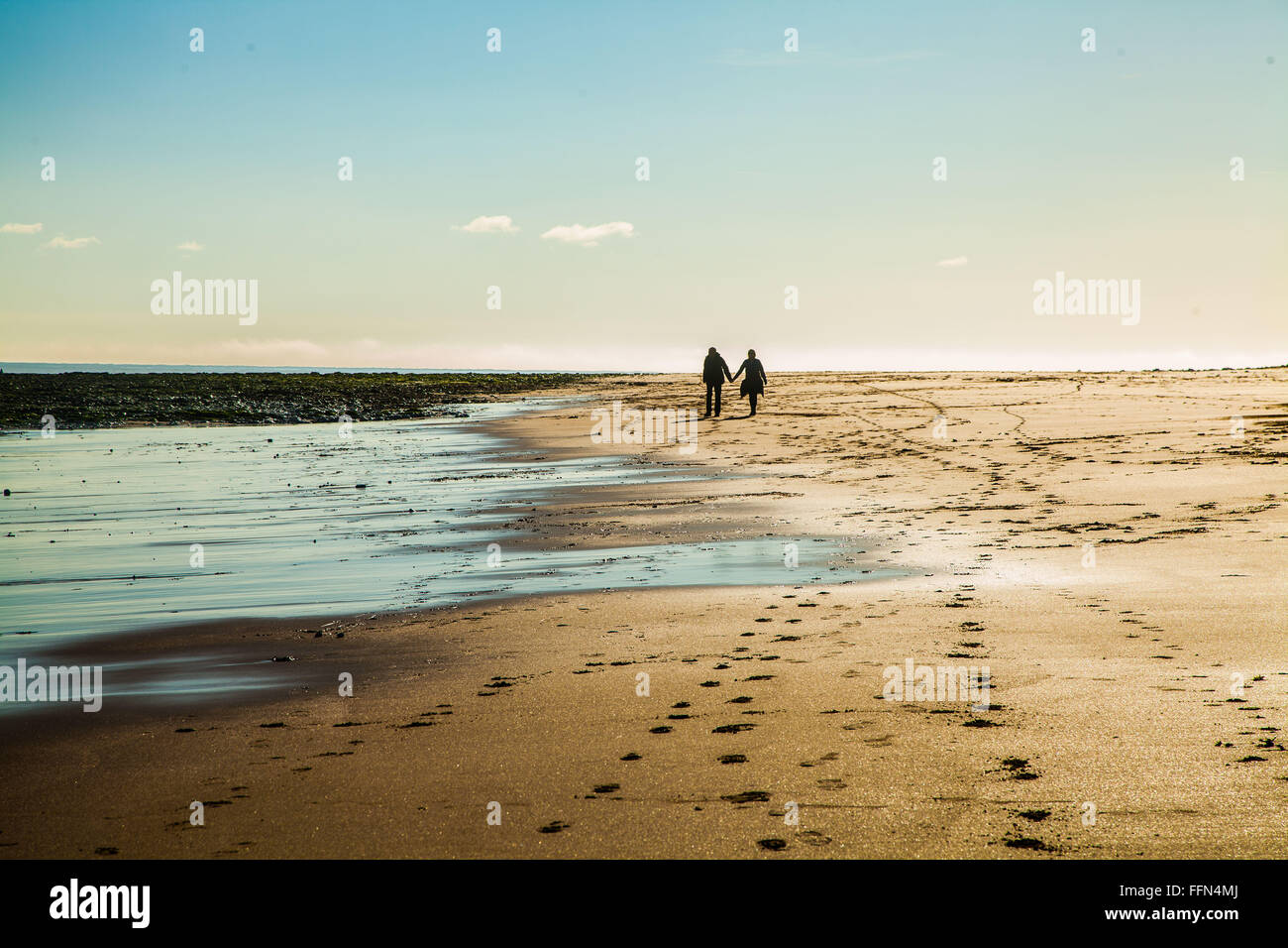 beach , love , happiness gold yellow sand  sea beach  just the two of us i love you  me Stock Photo