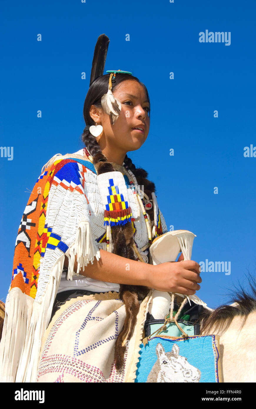 Woman in regalia, PiUmeSha Treaty Days Parade, Warm Springs Indian