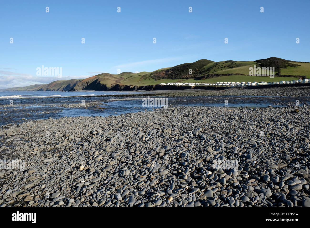 Llanrhystud beach at low tide, West Wales. Stock Photo