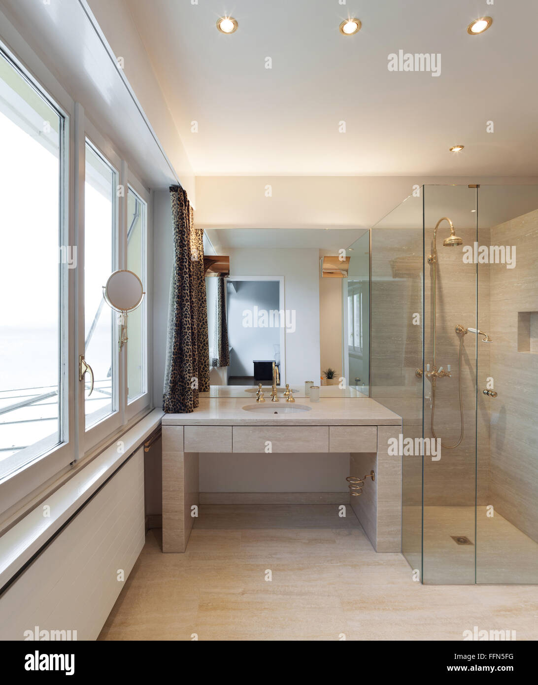 Interior, modern bathroom of an house, shower and sink Stock Photo - Alamy