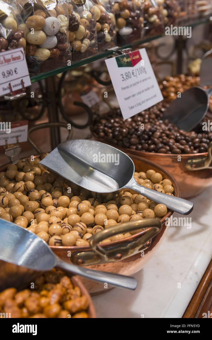 Belgian Chocolate shop display in Brussels, Belgium, Europe Stock Photo