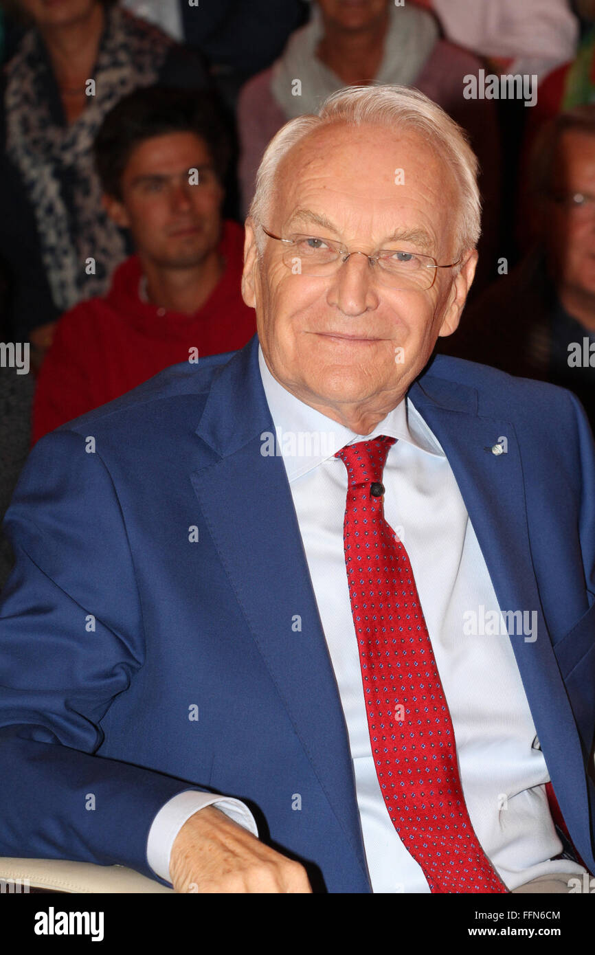 Stoiber, Edmund, * 28.9.1941, German politician (CSU), 'Markus Lanz', Hamburg, 3.9.2015, Stock Photo