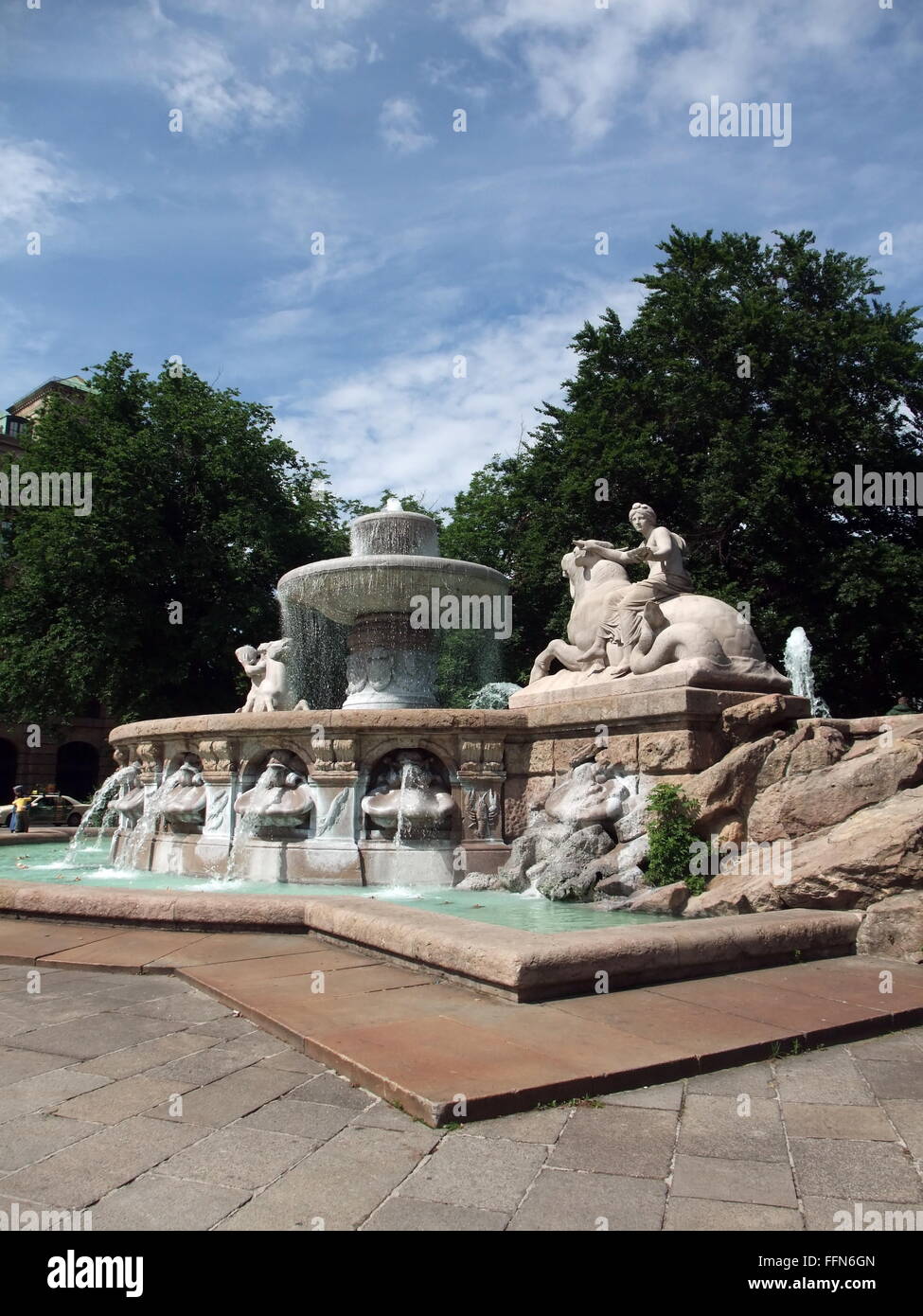 geography / travel, Germany, Bavaria, Munich, fountains, Wittelsbach Fountain at Lenbach Square, built: 1893 - 1895 by Adolf von Hildebrand, Additional-Rights-Clearance-Info-Not-Available Stock Photo