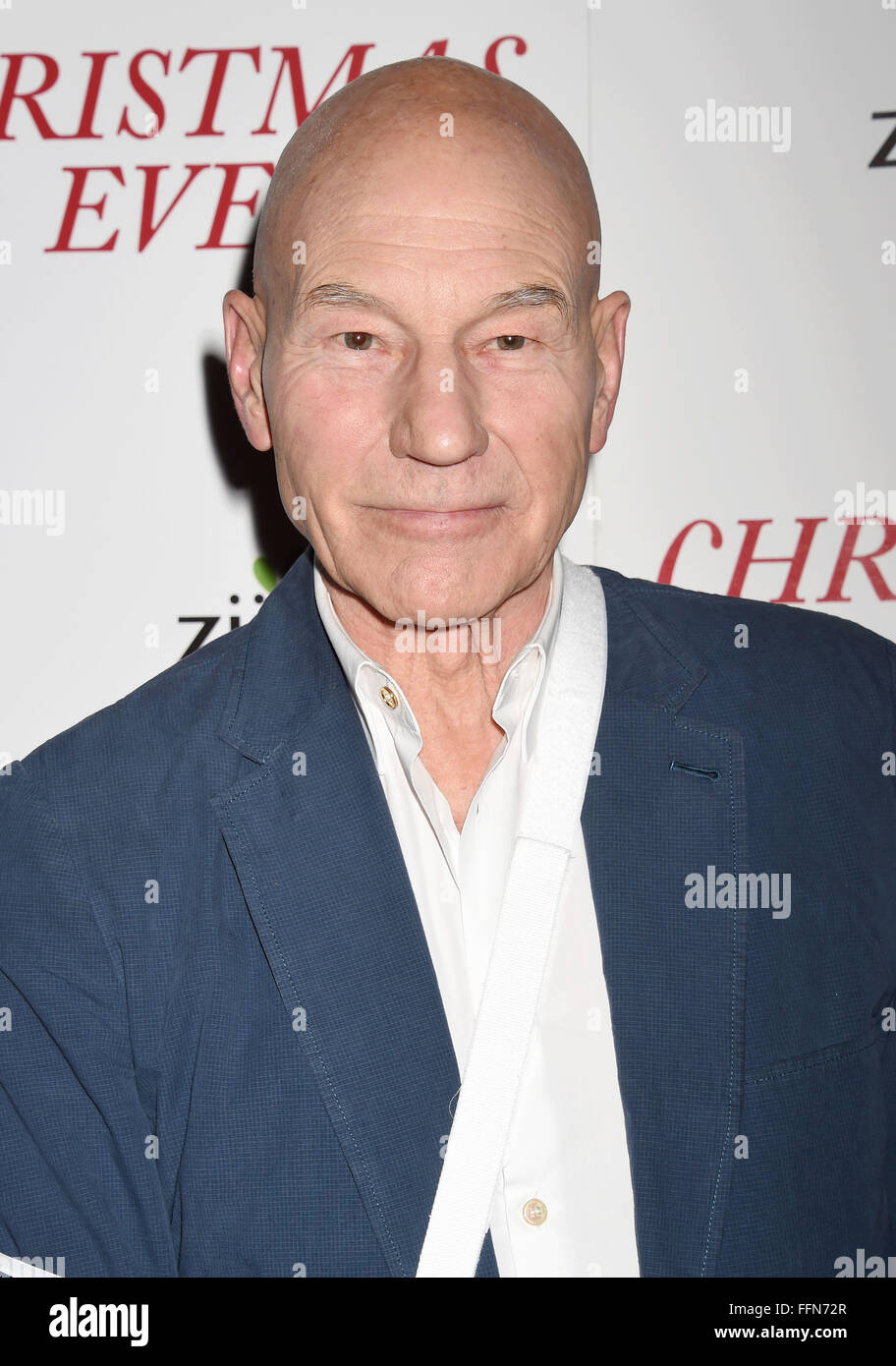 Actor Patrick Stewart arrives at the premiere of Unstuck's 'Christmas Eve' at the ArcLight Hollywood on December 2, 2015 in Hollywood, California., Stock Photo