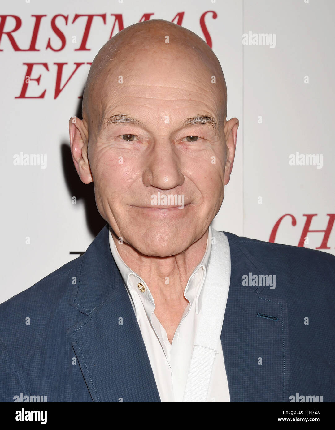 Actor Patrick Stewart arrives at the premiere of Unstuck's 'Christmas Eve' at the ArcLight Hollywood on December 2, 2015 in Hollywood, California., Stock Photo