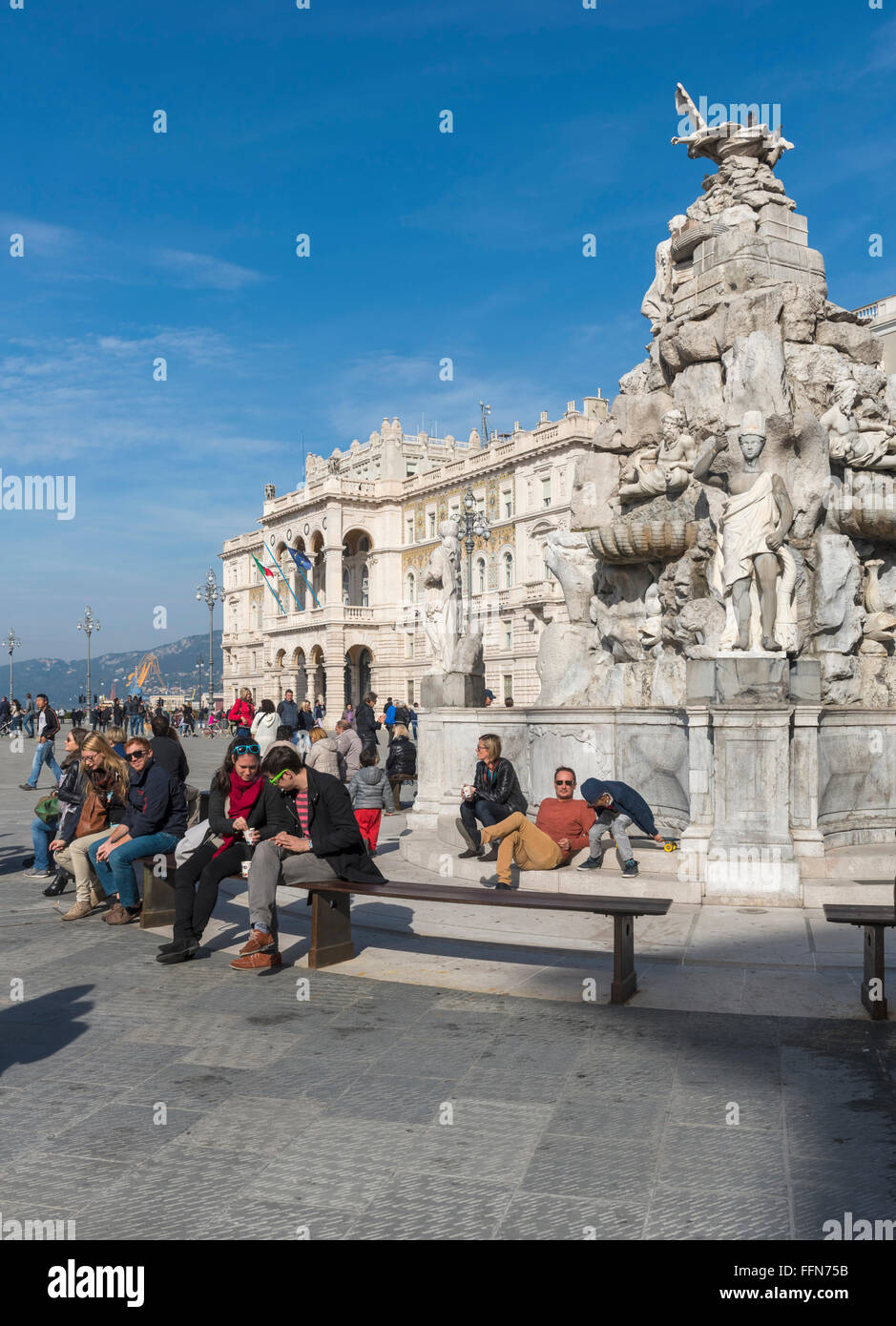 Piazza Unità d'Italia square with tourists in Trieste, Italy, Europe Stock Photo
