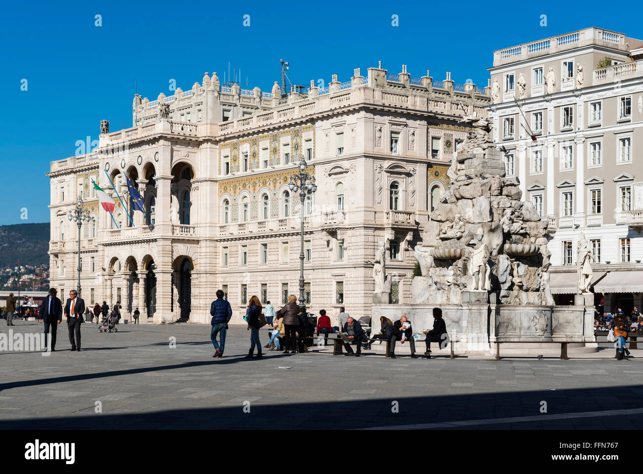 Piazza Unita d'Italia square in Trieste city centre, Italy, Europe Stock Photo