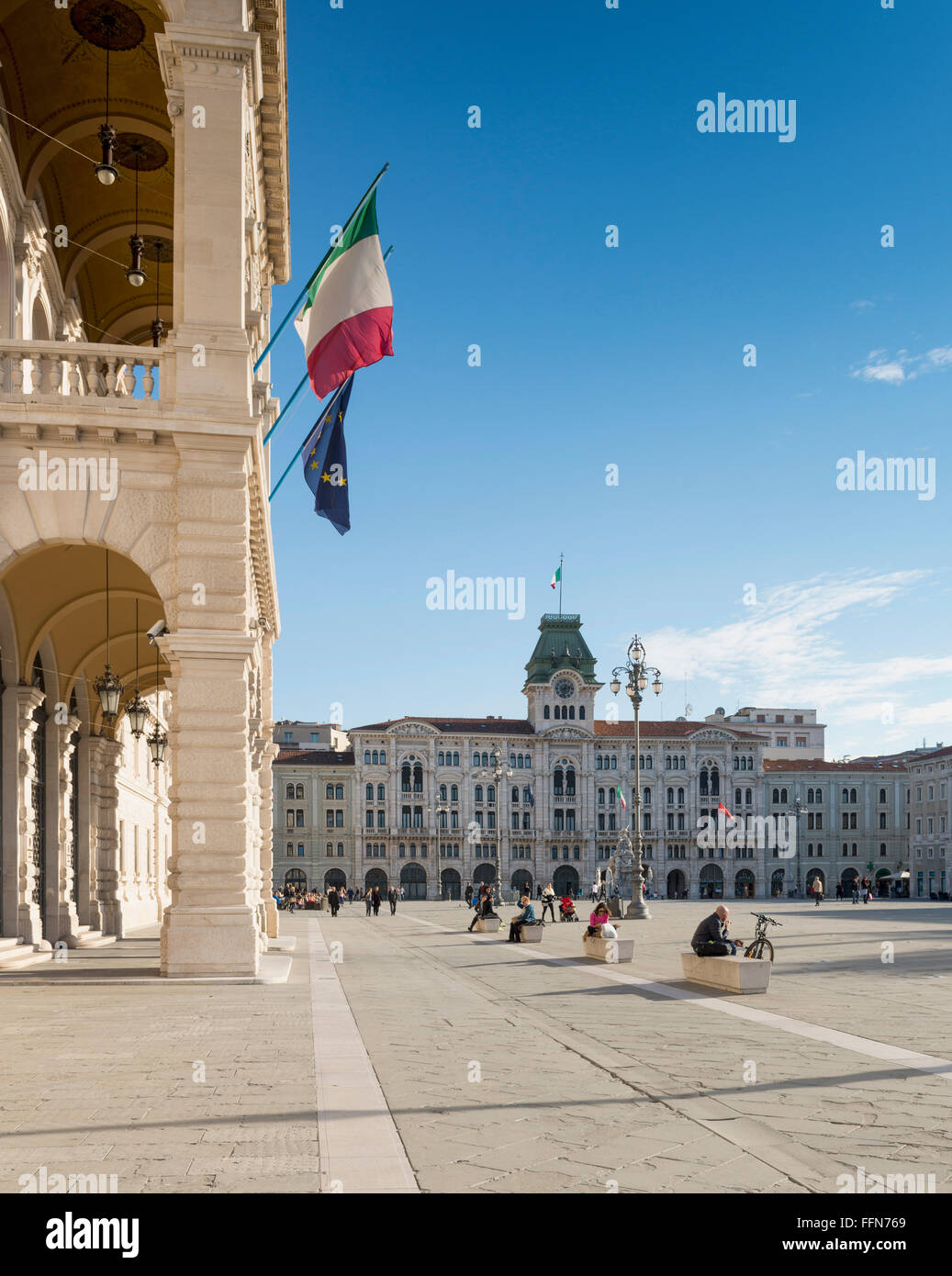 Tourists in Piazza Unità d'Italia, Trieste, Italy, Europe Stock Photo