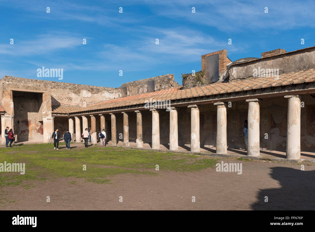 Tourists at the Pompeii ruins of the ancient Roman city in Italy, Europe Stock Photo