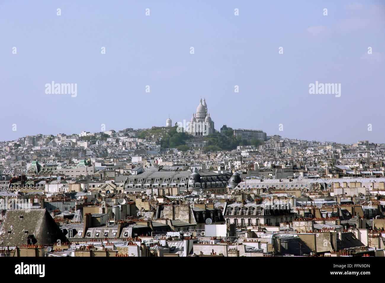 geography / travel, France, Paris, city view with Montmartre, cathedral Sacre-Coeur, Additional-Rights-Clearance-Info-Not-Available Stock Photo