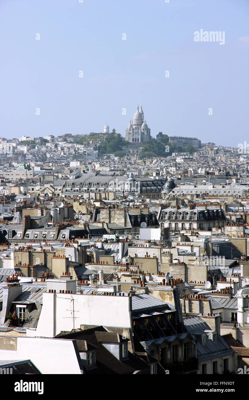 geography / travel, France, Paris, city view with Montmartre, cathedral Sacre-Coeur, Additional-Rights-Clearance-Info-Not-Available Stock Photo