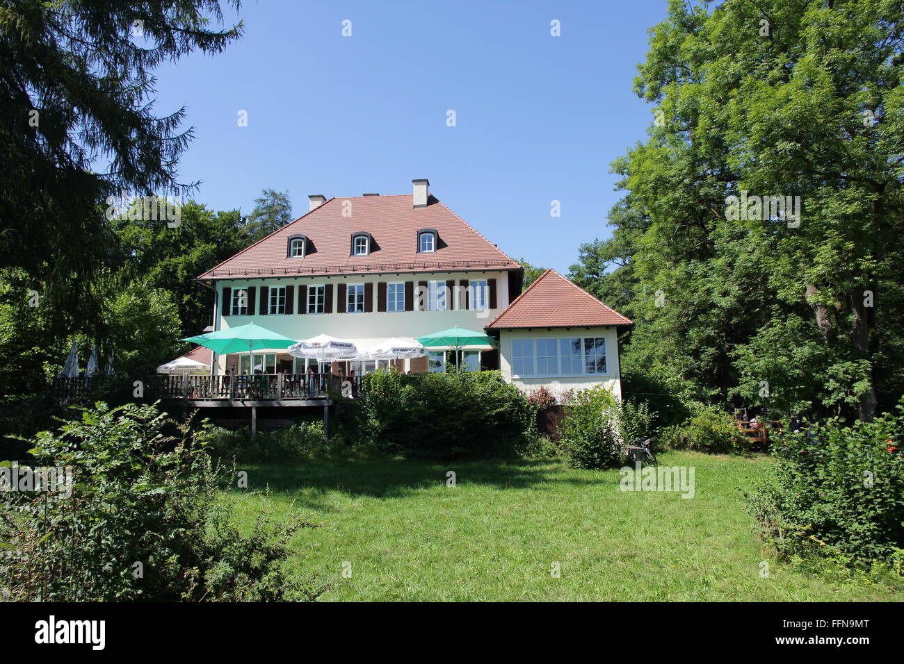 geography / travel, Germany, Bavaria, Utting, La Villa, beer garden, , Additional-Rights-Clearance-Info-Not-Available Stock Photo