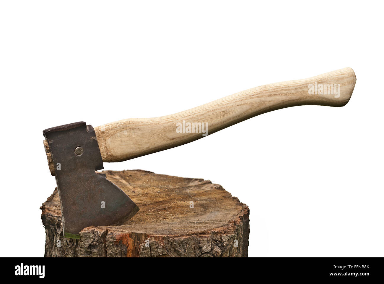 old used ax with fog isolated on the white Stock Photo