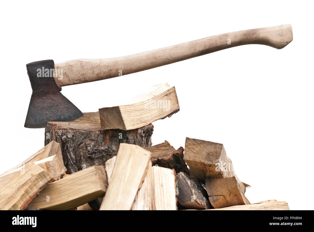 old used ax with fog isolated on the white Stock Photo