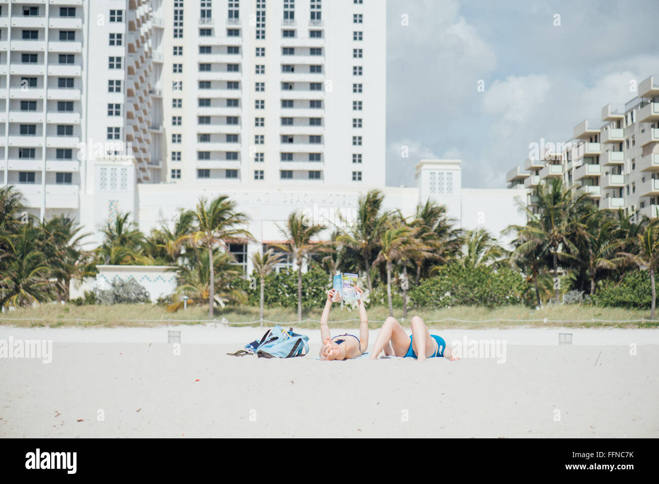 Miami Beach, Florida - People relaxing on the main beach, April Stock Photo
