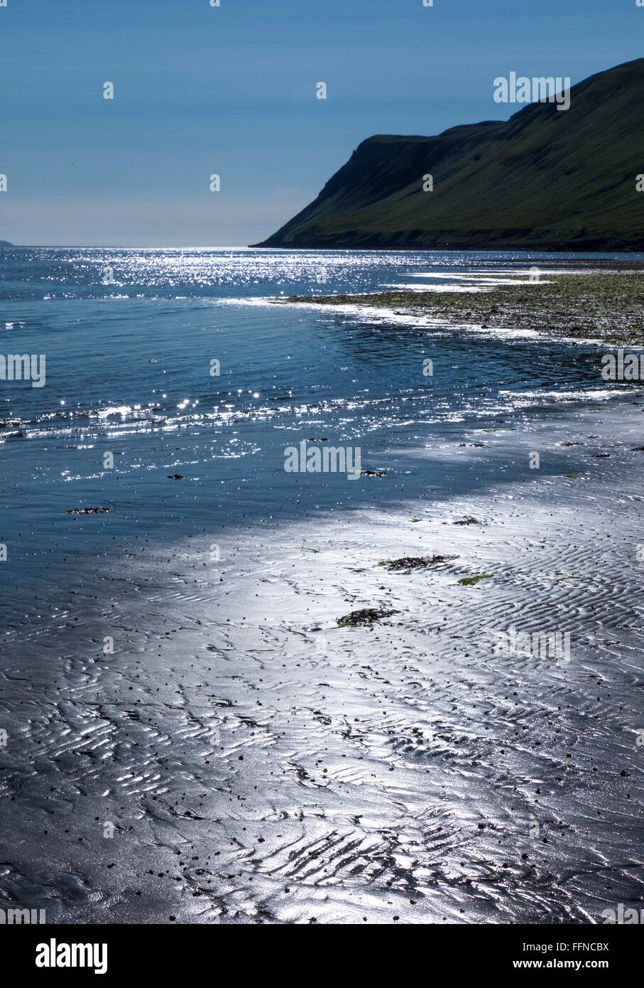 Deep blue sunlight glen brittle beach Stock Photo