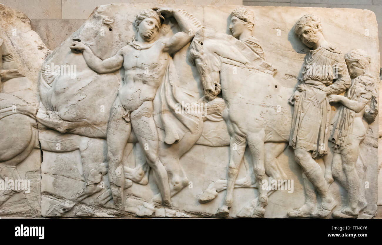 Detail of one of the Parthenon Sculptures or 'Elgin Marbles', Ancient Greece and Rome Galleries, British Museum, London, UK Stock Photo