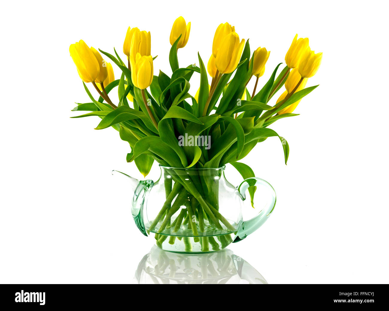 vase with bouquet of yellow tulips as icon for spring in holland Stock Photo